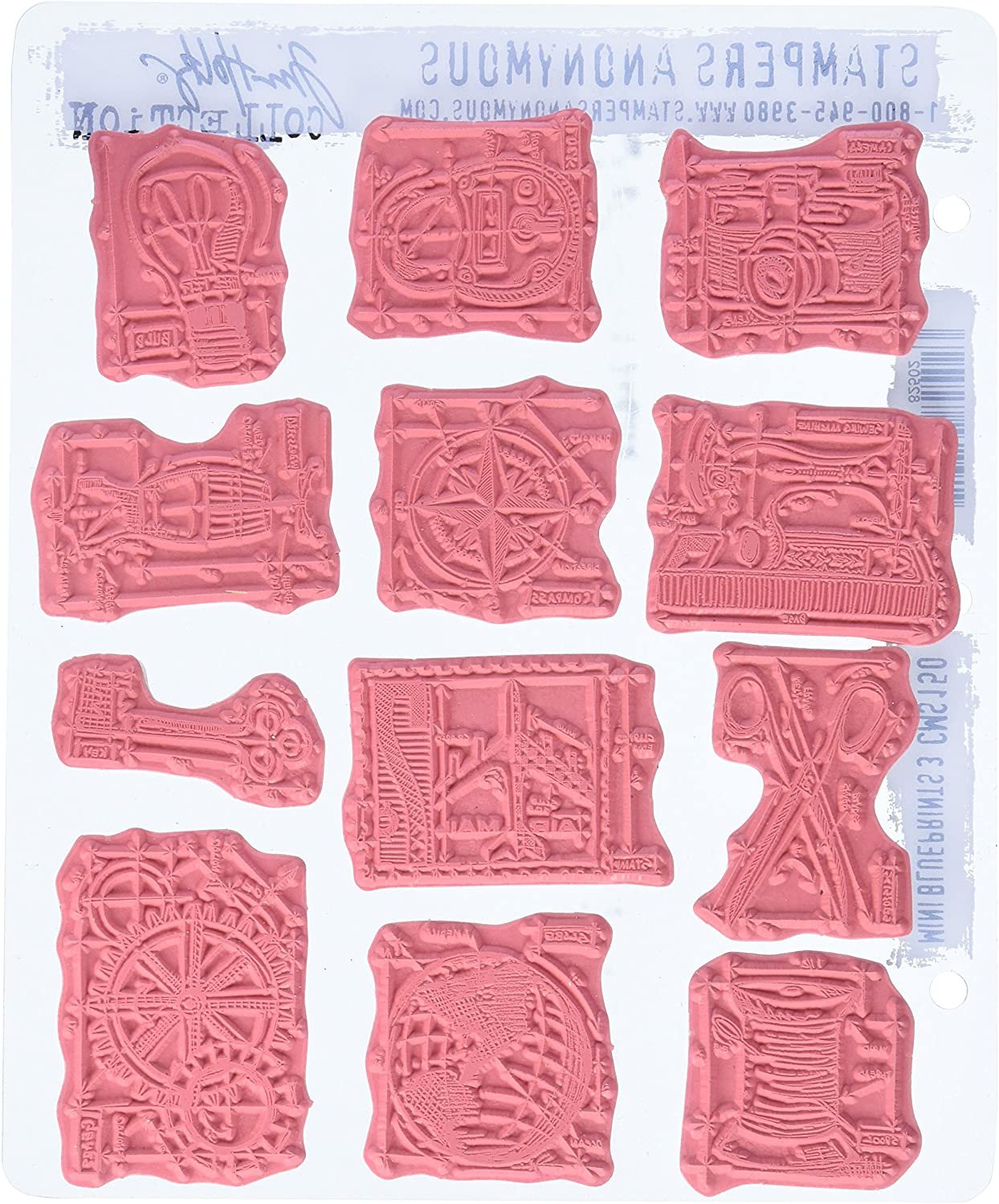 Stampers Anonymous Tim Holtz Cling Rubber Stamp Set, 7 by 8.5-Inch, Mini Blueprints No.3