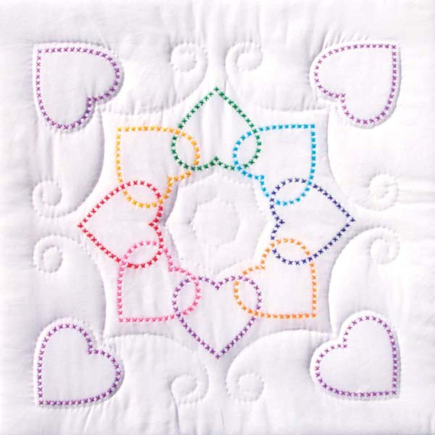 Jack Dempsey Stamped White Quilt Blocks 18"X18" 6/Pkg-XX Hearts Circle