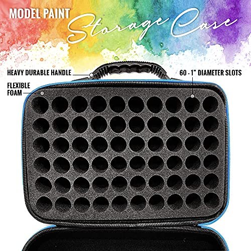 Pixiss Model Paint Storage Case Acrylic Paint Organizer Holder Tray Works with Top Hobby Paint Brands, Paint Rack or Paint Holder 60 Slots with 6 Fine Detail Miniatures Paint Brushes