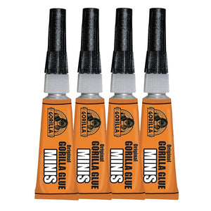 Gorilla Minis, Original Waterproof Polyurethane Glue, Four 3 gram Tubes, Brown, (Pack of 2)