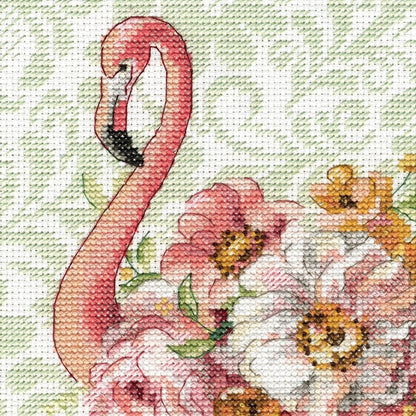 Dimensions Floral Flamingo Animal Counted Cross Stitch Set, 9" x 12", 14 Cnt. White Aida