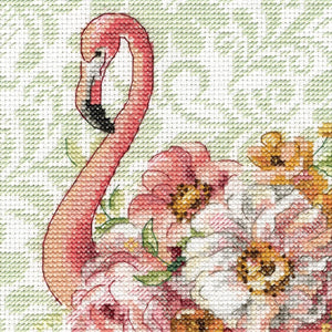 Dimensions Floral Flamingo Animal Counted Cross Stitch Set, 9" x 12", 14 Cnt. White Aida