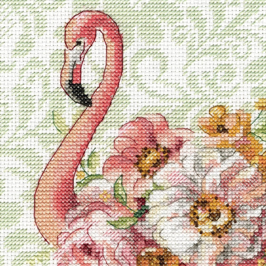 Dimensions Floral Flamingo Animal Counted Cross Stitch Set, 9" x 12", 14 Cnt. White Aida
