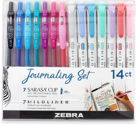 Zebra Pen Journaling Set, IncludesMildliner Highlighters and Sarasa Clip Retractable Gel Ink Pens