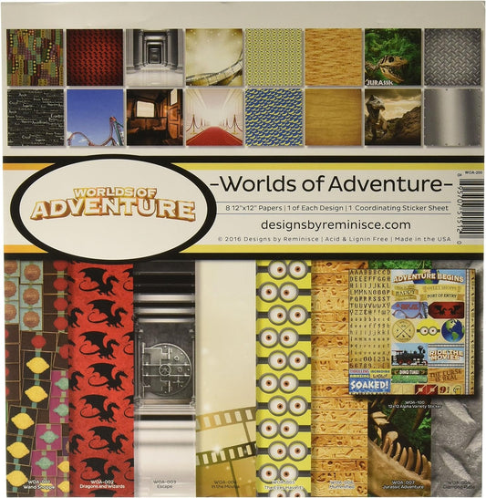 Reminisce Worlds of Adventure Collection Kit, Multicolor, 12" by 12", (WOA-200)