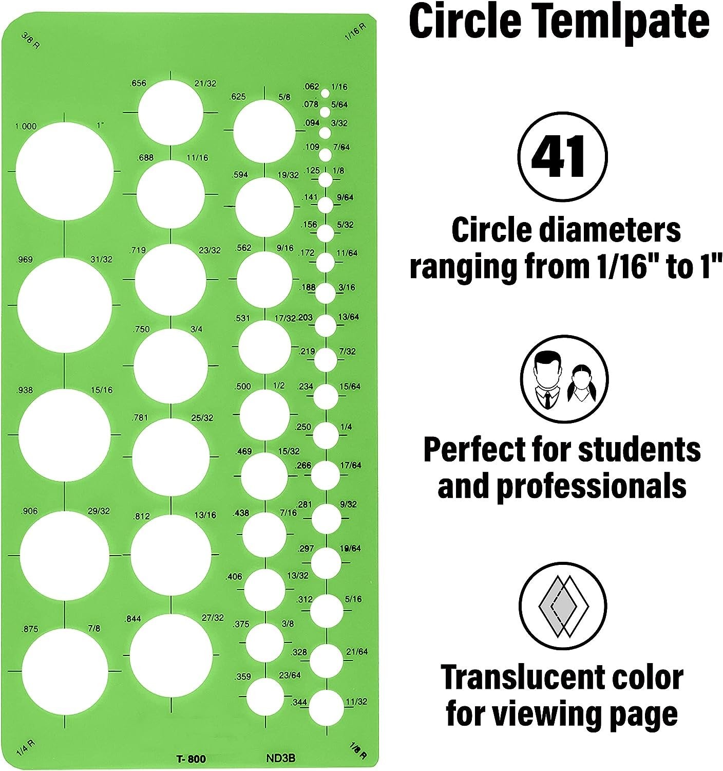 Westcott T-800 Small Circles Template, Plastic Geometric Shapes Template Tool for Drawing and Drafting