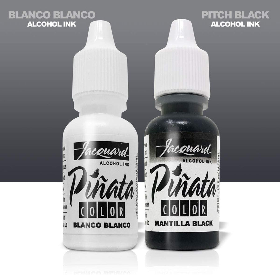 Jacquard Pinata Alcohol Inks Black and White Bundle, Blanco and Mantilla Black and 10x Pixiss Ink Blending Tools