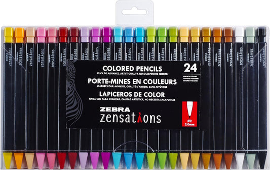 Zebra Pen Zensations Mechanical Colored Pencils, 2.0mm Point Size, Assorted Colored Lead, 24-Count