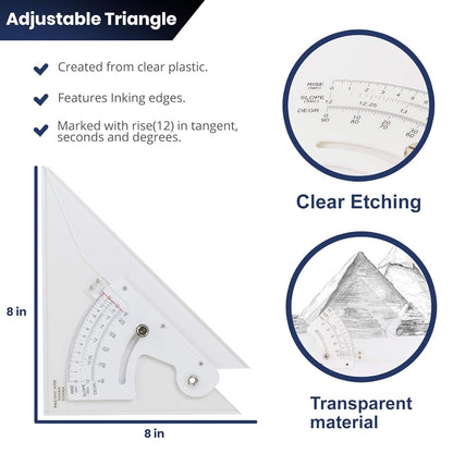 Pacific Arc Adjustable 8 Inch Triangle Plain Edge for Drafting, Architect, Engineer