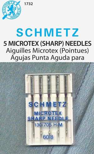 SCHMETZ Euro-Notions 1732 Microtex Sharp Machine Needles-Size 8/60 5/Pkg,Silver