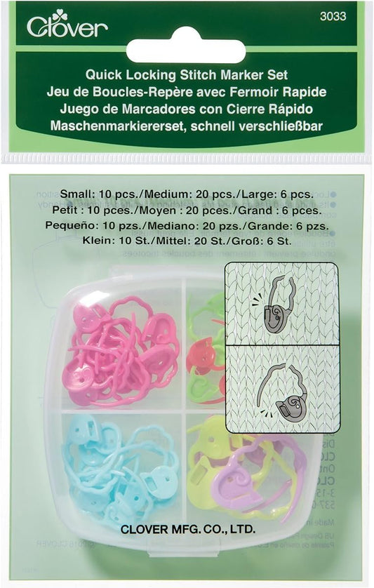 Clover 3033 Quick Locking Stitch Marker Set Multicolor, 3" Height x 3" Length x 1.2" Width