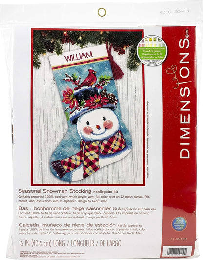 Dimensions Gold Collection Counted Cross Stitch 'Snowman Gathering' Personalized Christmas Stocking Kit, 18 Count White Aida, 16"