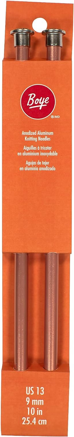 Boye 3216327013M Aluminum Straight Knitting Needles Set, US Size 13, 10" L, 2pcs, Orange