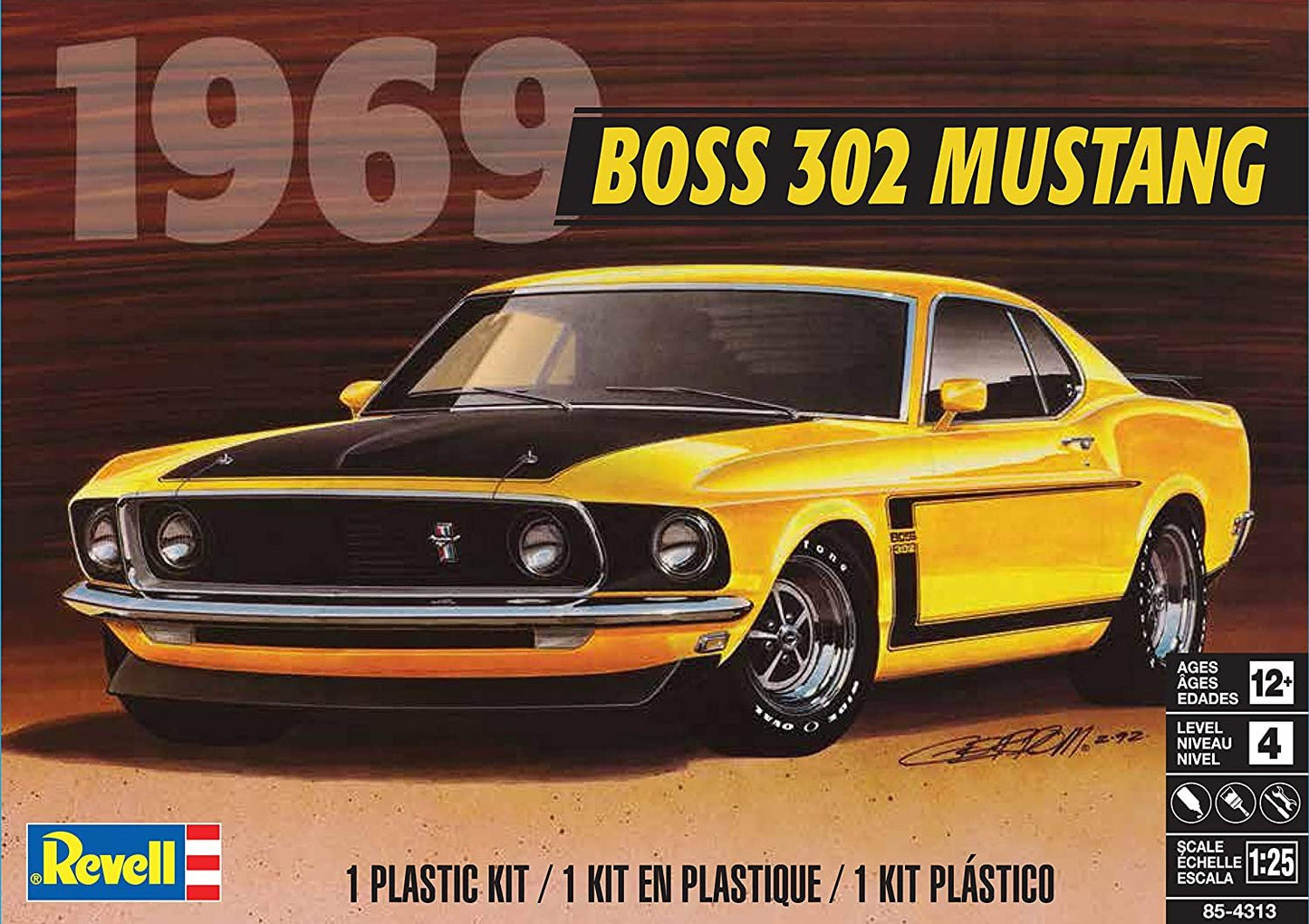 Revell 85-4313 ‘69 Boss 302 Mustang Car Kit 1:25 Scale 109-Piece Skill Level 4 Plastic Model Building Kit
