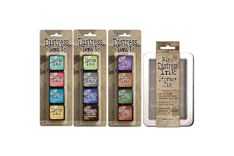 Ranger Tim Holtz Distress Mini Ink Pad Kits with Storage Tin - #13, #14, #15 - Bundle of 4