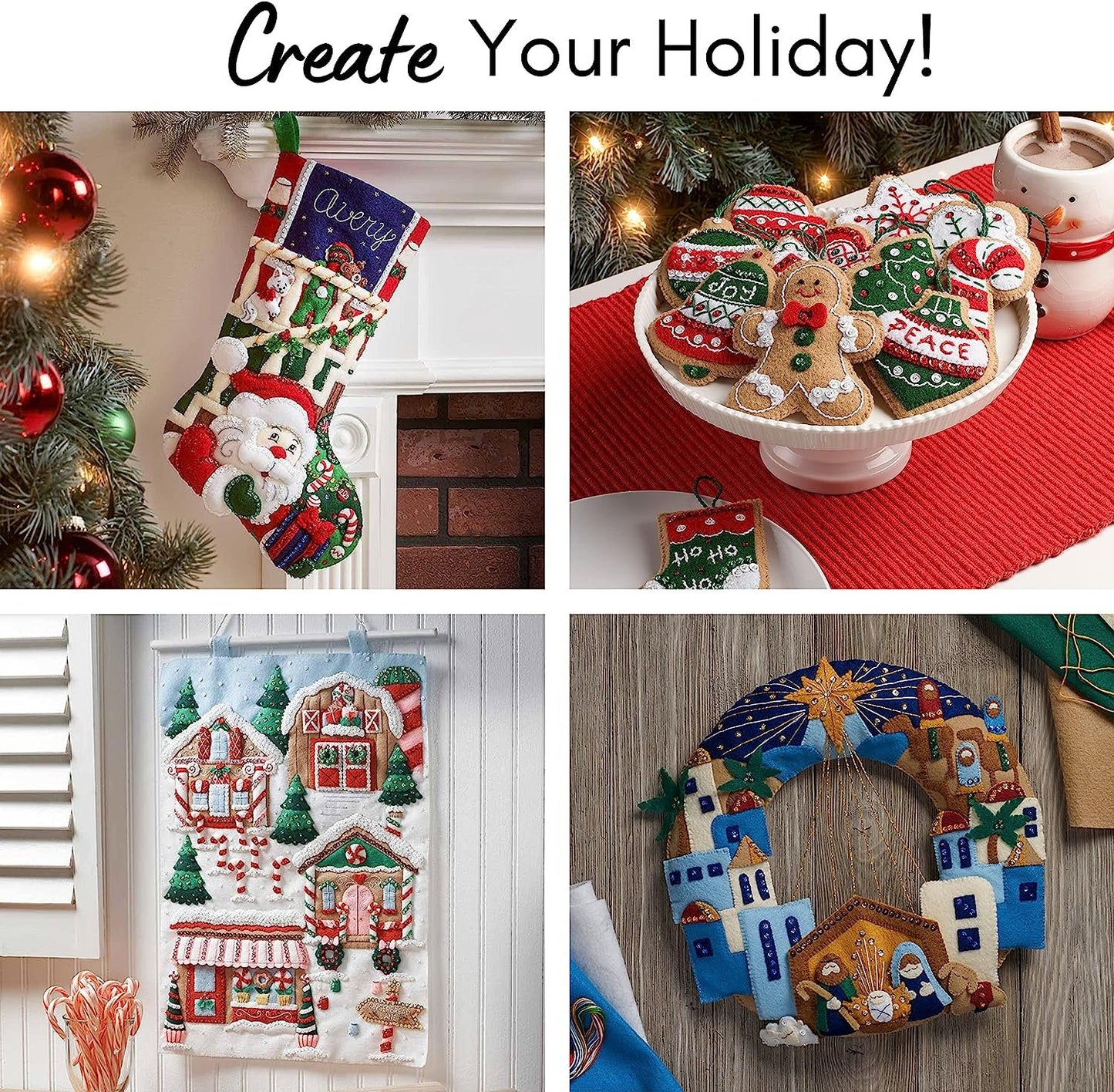 Bucilla 18-Inch Christmas Stocking Felt Applique Kit, Down The Chimney, Blue, White and Red