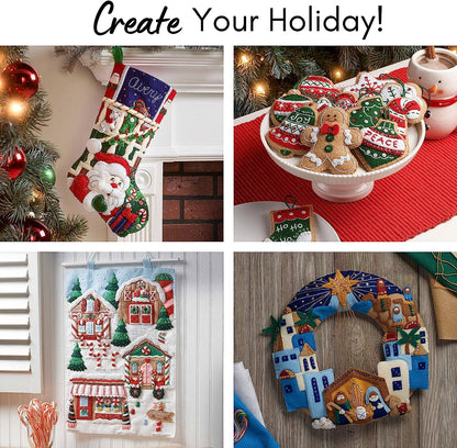Bucilla 18-Inch Christmas Stocking Felt Applique Kit, Down The Chimney, Blue, White and Red