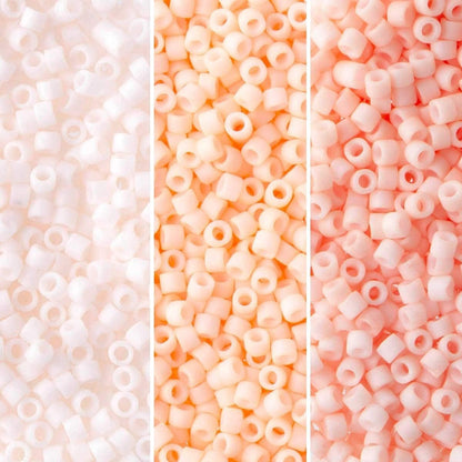 Miyuki Delica Seed Beads Bundle: Size 11/0, Peach Matte Opaque Palette Collection DB1510, DB1512, DB1513 - 3 Tubes of 7.2 Grams ea