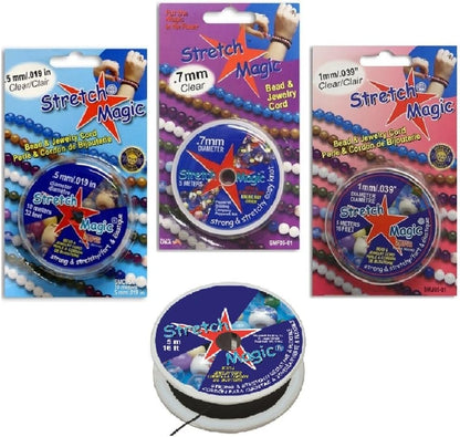 Stretch Magic Jewelry Making and Beading Cord| 3 Clear (0.5mm, 0.7mm, 1mm) and 1 Black (1 mm) Stretchy Thread Set| Strong and Flexible To Use with Bracelet, Necklace, Choker, Beads
