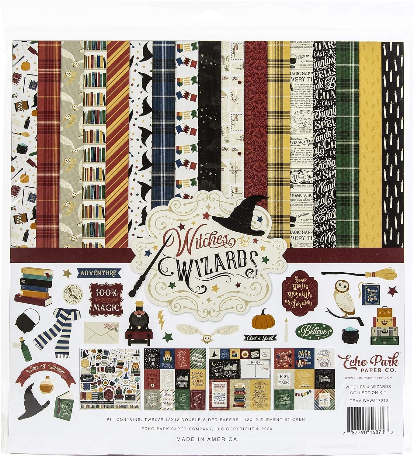 Echo Park Paper Company Witches & Wizards Collection Kit Paper, Blue, red, Yellow, Green, Gray, Black, Cream, Orange, 12-x-12-Inch