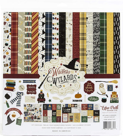 Echo Park Paper Company Witches & Wizards Collection Kit Paper, Blue, red, Yellow, Green, Gray, Black, Cream, Orange, 12-x-12-Inch