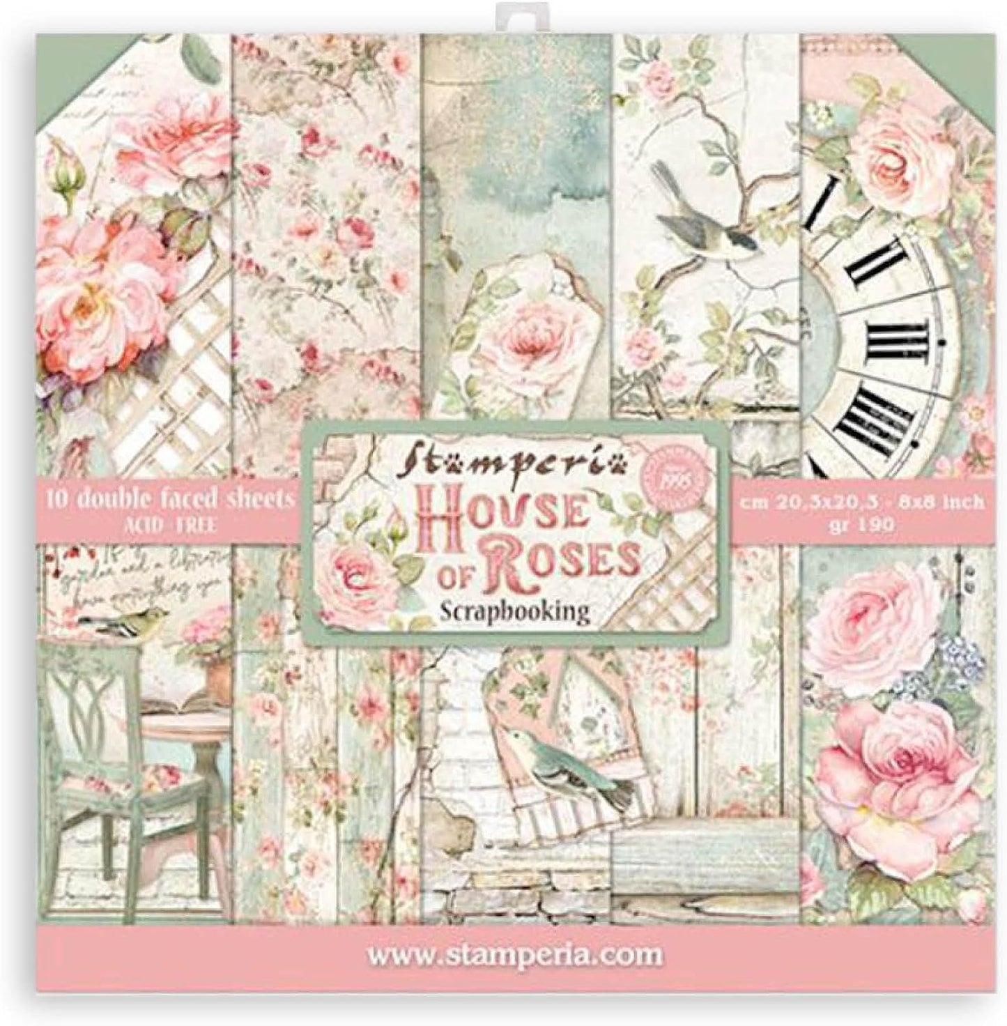 STAMPERIA INTERNATIONAL, KFT PAPER PAD 8X8 10PK HOUSE ROSE, 20.3 x 20.3 (8" x 8"), Multicoloured