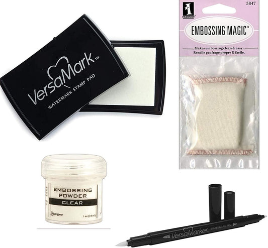 Embossing Essentials Basics: VersaMark Watermark Ink Stamp Pad, Versamarker, Inkadinkado Embossing Powder Tool and Ranger Embossing Powder Clear