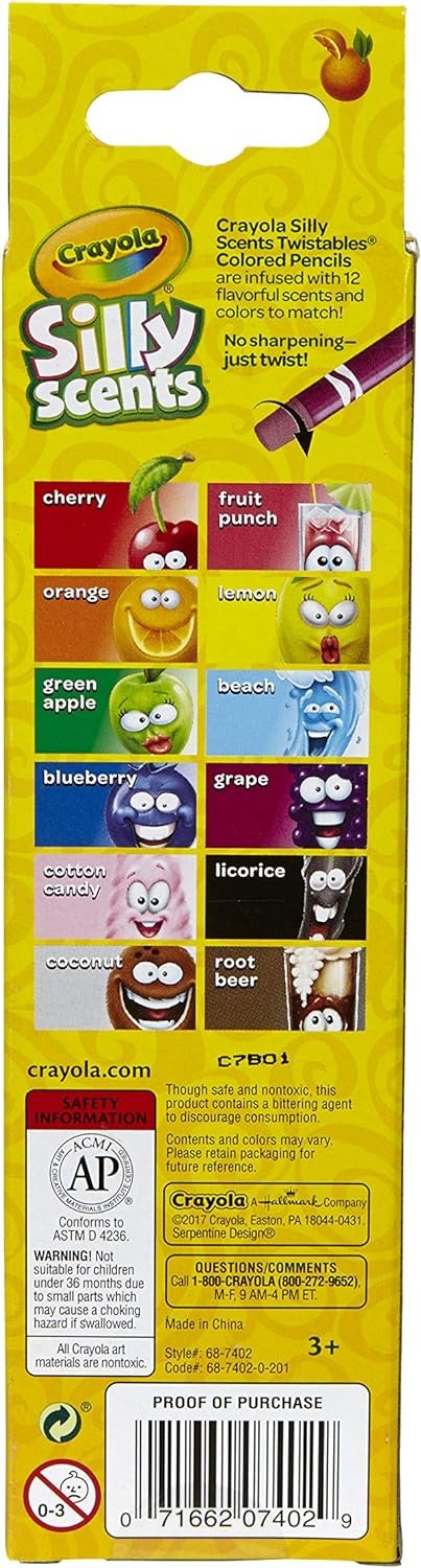 Crayola Silly Scents Twistables Colored Pencils, 12 Count, Ages 3 & Up (68-7402)