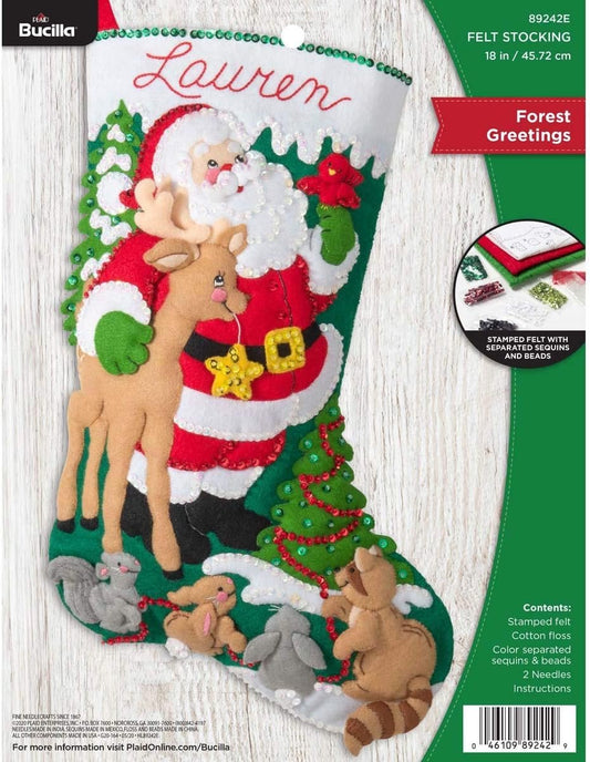 Bucilla 89242E Felt Applique Christmas Stocking Kit, Forest Greetings, 18"