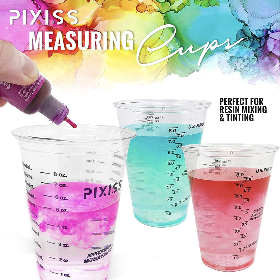 Disposable Measuring Cups for Resin - Pixiss Pack of 20 10oz Clear Plastic Measuring Cup for Epoxy Resin, Stain, Paint Mixing - Half Pint Reusable Multipurpose Mixing Cups for Cooking and Baking