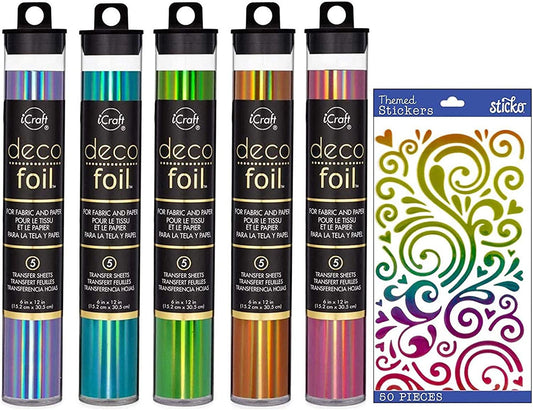 Deco Foil Transfer Sheets - Fairy Tales: Enchanted Rose, Glass Slipper, Prince Periwinkle, Peach Princess, Lily Pad with Stickers