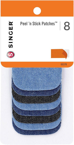 SINGER 00378 Peel N Stick Reusable Patches, 2-Inch x 3-Inch, Assorted Denim, 8-Count , White