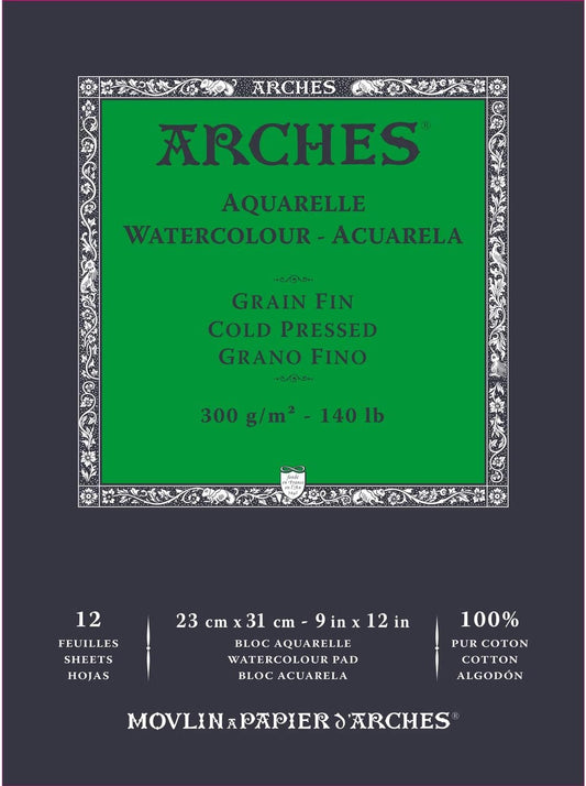 Arches A1795092 Bloc Enc 23x31 12H Aquarelle 100% Fine 300g Blanc NAT, White Natural