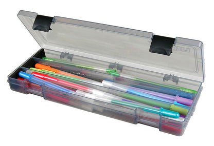 ArtBin 6900AB Pencil Utility Box, Art & Craft Organizer, [1] Divided Storage Box for Pens, Pencils, Markers, Paint Brushes, etc., Translucent Charcoal