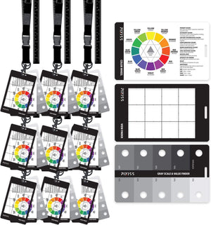 (9 Pack) Grey Scale Value Finder, Color Wheel, Artists View Catcher Finder Viewfinder on Lanyard with Measuring Tape Tools for Artists Drawing - Made in The USA