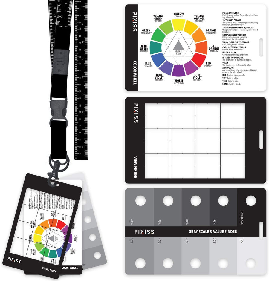 (4 Pack) Gray Scale Value Finder, Color Wheel, Artists View Catcher Finder on Lanyard with Measuring Tape Tools for Artists.