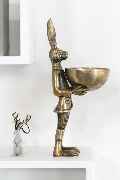 Eric and Eloise Collection 14-inch Brass Figurine with Bowl, Rabbit