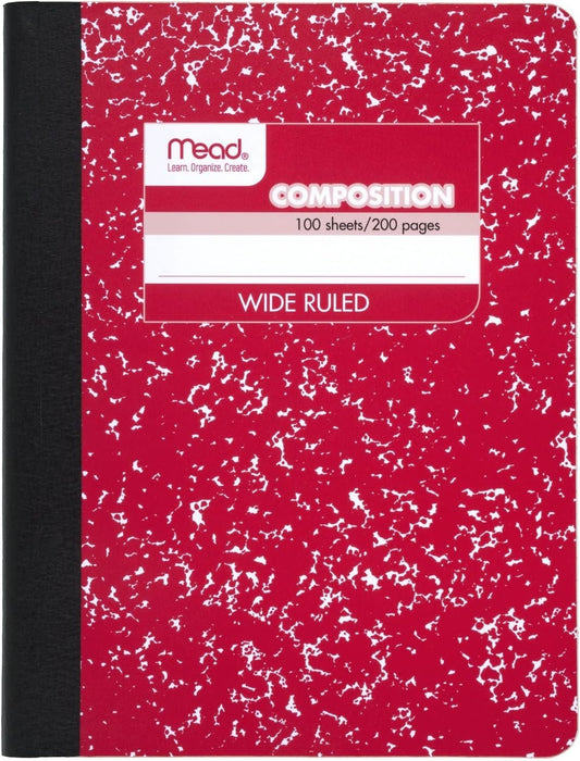 Mead Composition Notebook, Comp Book, Wide Ruled Paper, 100 Sheets, 9-3/4" x 7-1/2", Fashion, Square Deal, Assorted Colors, Color Selected May Vary, 1 Count (09918)