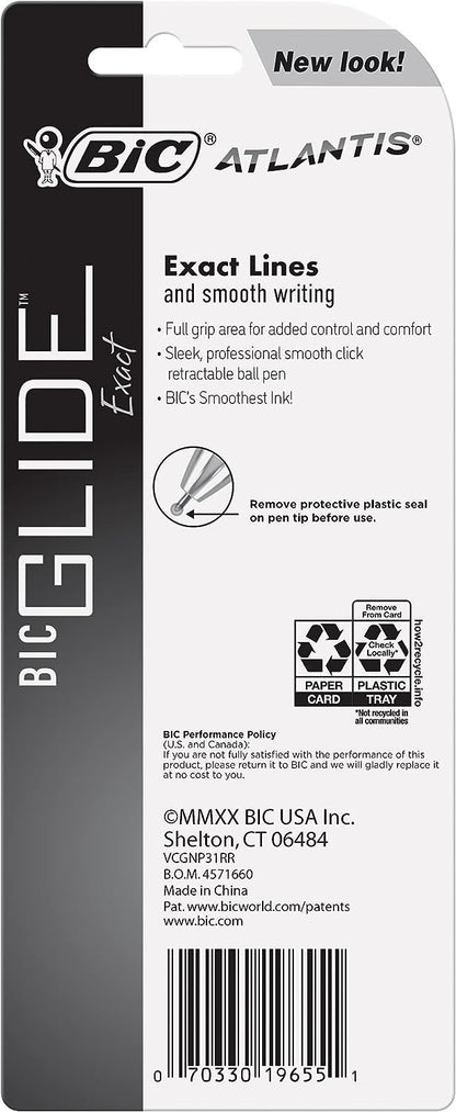 BIC Glide Exact Retractable Ball Point Pen, Fine Point (0.7 mm), Black, Precise Lines For Clean Writing