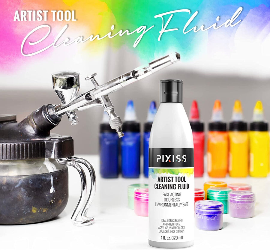 Pixiss Paint Brush Cleaner Basin - Brush Basin, Paint Brush Rinser, Paint Brush Holder, Paint Organizer for Acrylic Painting with Palettes, 4 Ounce Brush Cleaner Solution, and 10 Paint Brushes