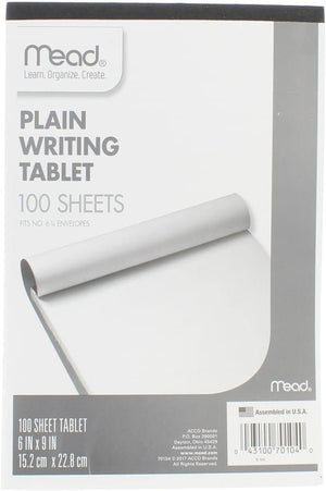 Mead Writing Tablet, 6" x 9" Paper Pad, Plain Note Pad, 100 Sheets (70104)