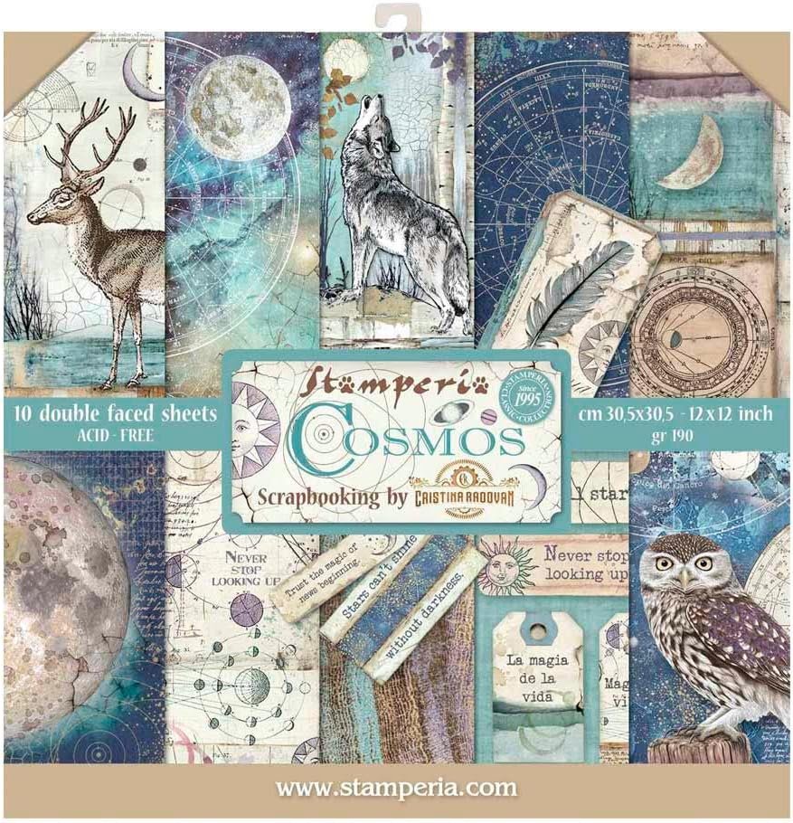 Stamperia International KFT Block 10 sheets - Double Face Cosmos, 30.5 x 30.5 (12" x 12"), Multicoloured