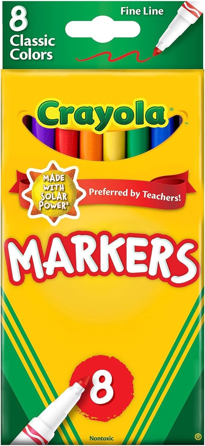 Crayola Original Marker Set, Fine Tip, Assorted Classic Colors, Set of 8, Model:58-7709