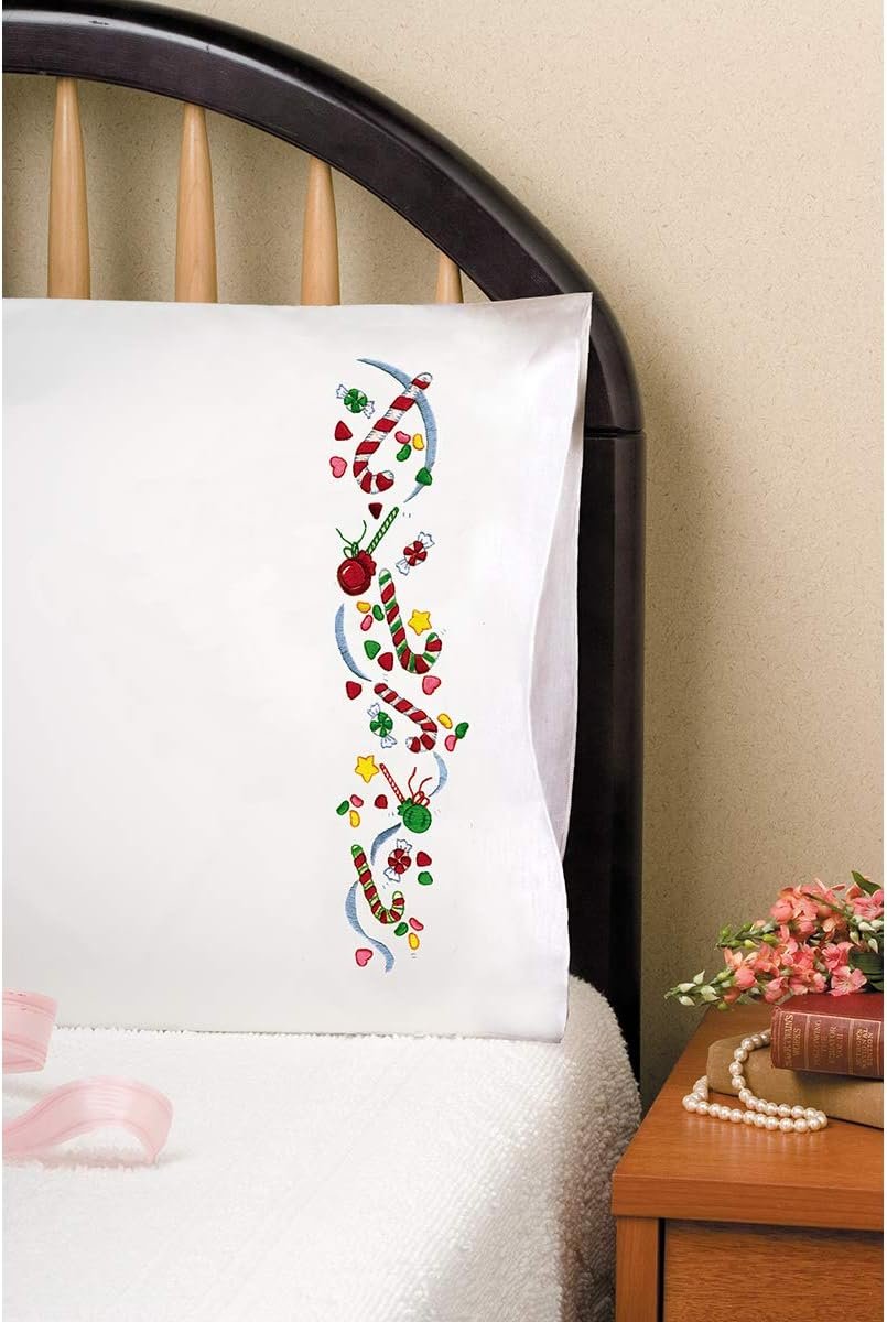 Tobin Stamped Pillowcases, Christmas Candy, 20" x 30" Embroidery Kit