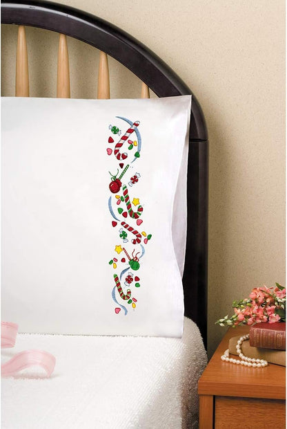 Tobin Stamped Pillowcases, Christmas Candy, 20" x 30" Embroidery Kit