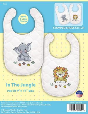 Design Works Crafts Janlynn Stamped for Cross Stitch Baby Bib Kit, in The Jungle