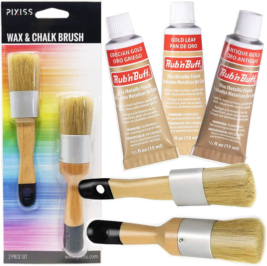 AMACO Rub n Buff Wax Metallic Finish 3 Color KIt - Silver Leaf, Ebony, Gold Leaf - Versatile Gilding Wax for Finishing Furniture Antiquing and Restoration - Pixiss Chalk Furniture Paint Brushes