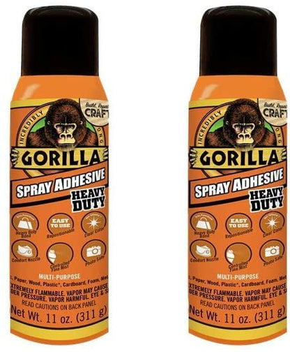 Gorilla Heavy Duty Spray Adhesive, Multipurpose and Repositionable, 11 ounce, Clear, (Pack of 2)