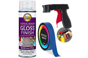 Aleene's Spray Gloss Finish, 6 Oz Acrylic Sealer, Snap and Spray Paint Can Handle Sprayer Tool, Blue Multi-Surface Painters Tape