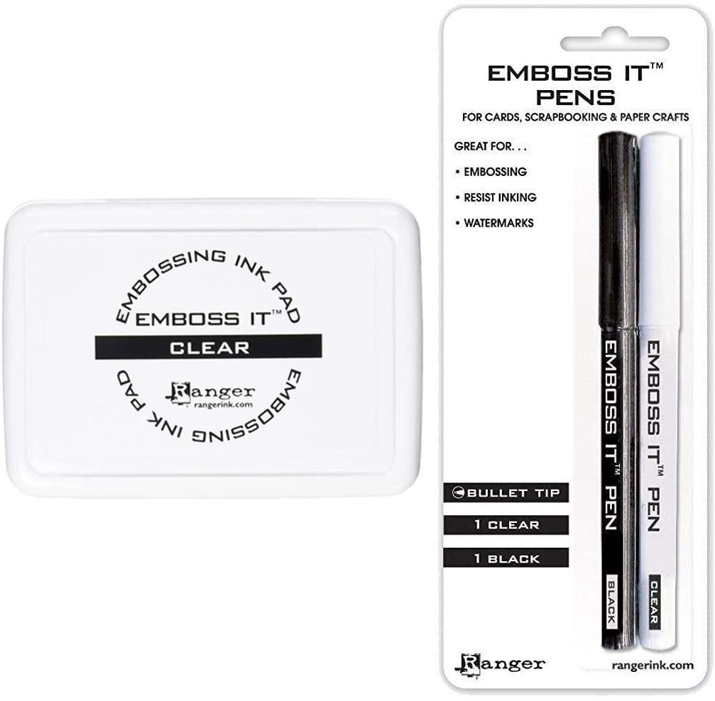 Embossing Kit with Heat Tool Bundle, Embossing Powder, Emboss-it Pens, Embossing Ink Pad, Embossing Magic Pad, 3X Acrylic Stamp Blocks, Craft Scoops